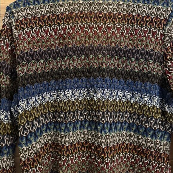 Y2K Venezia Size XLarge Retro Crinkle Textured Swirly V Neck Flare Sleeve Blouse - Picture 9 of 11